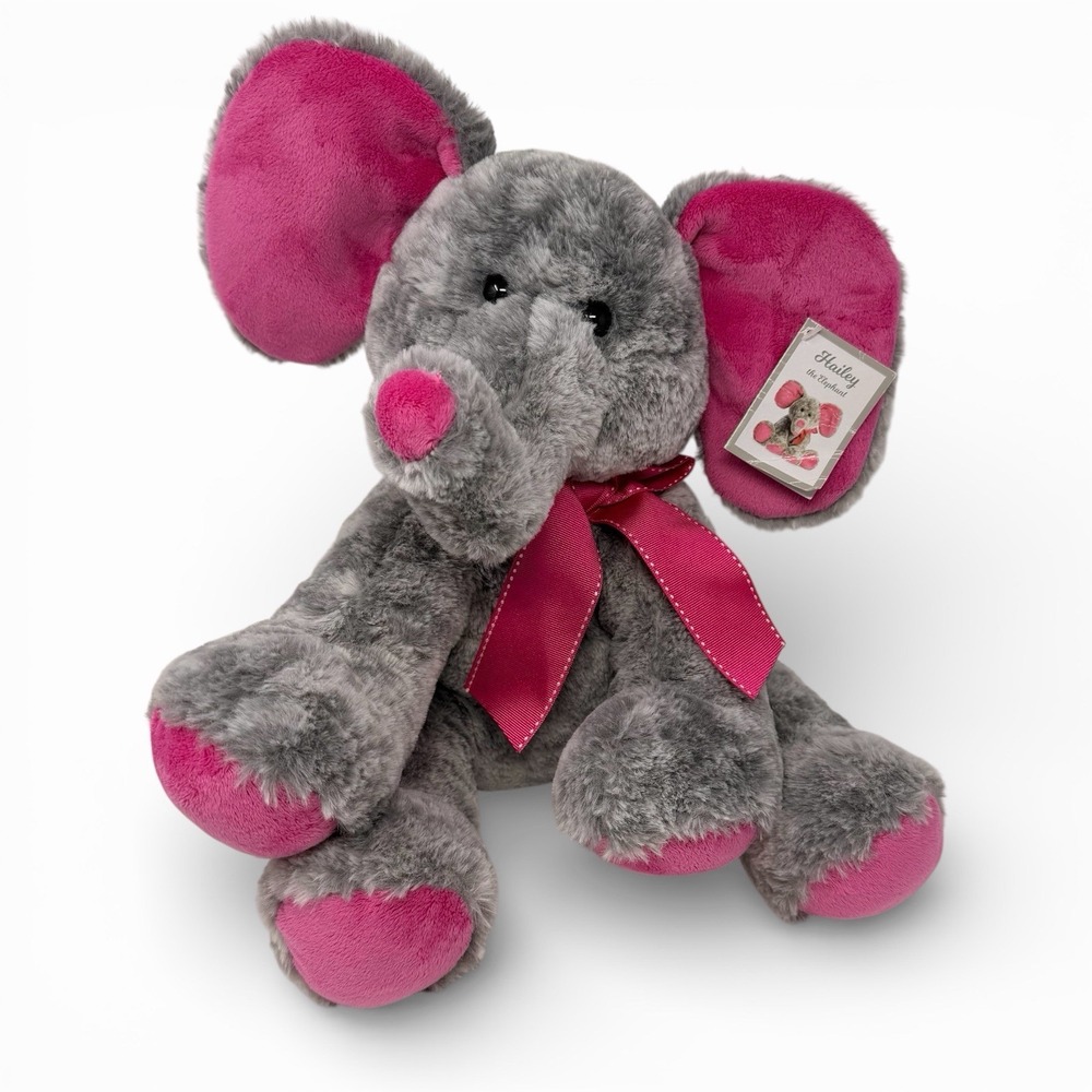 Hailey Elephant‎ Plush Gray w Pink Soft Stuffed Animal Aurora World 12"